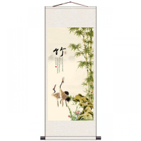 O款 120*45宣纸喷绘 板桥竹子国画名家字画风水玄关装饰画丝绸卷轴画客厅装饰画办公室