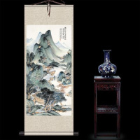 卡其色张大千华阳仙馆 120*40 张大千月桂飘香丝绸画卷轴画办公室挂画国画古董书法字画装饰画