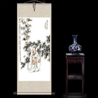 白色张大千竹下人物图 100*30 张大千月桂飘香丝绸画卷轴画办公室挂画国画古董书法字画装饰画