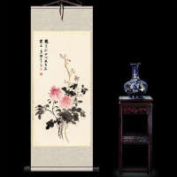 米白色国色牡丹 80*30默认一色装裱 张大千月桂飘香丝绸画卷轴画办公室挂画国画古董书法字画装饰画