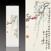 银色张大千杏花图 100*30 张大千月桂飘香丝绸画卷轴画办公室挂画国画古董书法字画装饰画