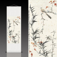 花色张大千红叶小鸟 170*70 张大千月桂飘香丝绸画卷轴画办公室挂画国画古董书法字画装饰画