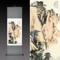 荧光绿张大千秋山观云 120*40 张大千月桂飘香丝绸画卷轴画办公室挂画国画古董书法字画装饰画