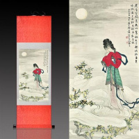 西瓜红张大千蟾宫折桂图 100*30 张大千月桂飘香丝绸画卷轴画办公室挂画国画古董书法字画装饰画