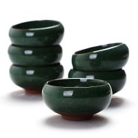 孔雀绿冰裂杯6个 特价青瓷茶具陶瓷套装家用简约泡茶壶茶杯子茶盘整套玻璃功夫茶具