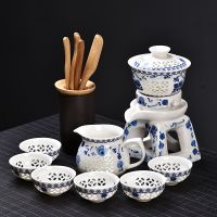 青花玲珑福韵自动茶具-配茶道 特价玲珑陶瓷功夫茶具茶杯子套装家用茶盘泡茶壶简约冲茶器整套