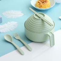 (北欧绿-5件套) 小麦秸秆泡面碗带盖学生宿舍碗筷套装日式餐具碗大号方便面碗筷