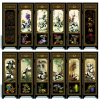 大熊猫 姚红饰品中国风特色圣诞节漆器小屏风摆件仿古出国送老外纪念品