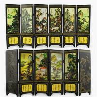 唐寅山水画 仿古漆器 小屏风装饰摆件中国风特色礼品送老外六扇熊猫