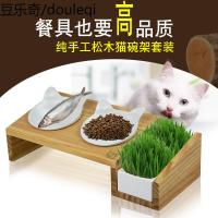 新鲜猫猫碗双碗猫粮食盆狗碗实木猫碗架陶瓷斜面防打翻猫咪用品