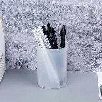 斜插式笔筒透明简约化妆刷收纳盒双层办公桌面多功能创意时尚摆件 圆形款