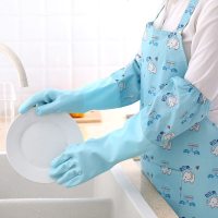 四季厨房家务洗碗手套清洁薄款防水耐用洗衣防水加长胶皮加绒加厚 糖果护肤款 1双装