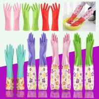 洗碗手套女乳胶橡胶塑胶防水耐用厨房家务刷碗洗衣服胶皮加绒加厚 炫彩四季可用加绒短款 1双装