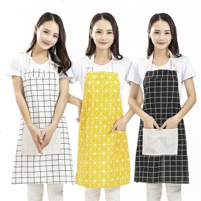 韩版时尚防水防油加厚棉麻围裙男女可爱家务围裙套装餐厅工作服装