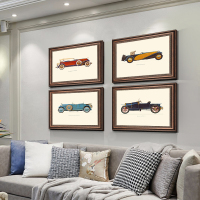 儿童房装饰画美式客厅现代简美挂画男孩卧室床头画复古老爷车壁画