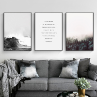 北欧黑白风景挂画性冷淡ins风画 三连画装饰客厅北欧风挂墙装饰画