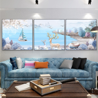 客厅有框装饰画北欧风格装饰富贵麋鹿三联大厅挂画沙后面的墙画