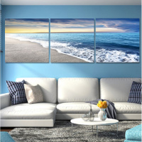 沙背景墙装饰画现代客厅大气简约三联风景挂画卧室无框壁画海景