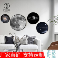 现代简约北欧月球海森林鹿极简圆形实木客厅玄关走廊墙壁装饰挂画