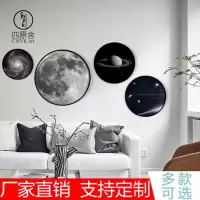 现代简约北欧月球海森林鹿极简圆形实木客厅玄关走廊墙壁装饰挂画