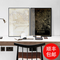 中国城市地图挂画定制北欧轻奢电视柜摆画玄关柜铝合金边框装饰画