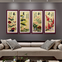 中式古典四联春夏秋冬装饰画客厅茶楼壁画有框画玄关餐厅挂画墙画