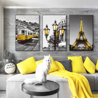 客厅装饰画沙墙画现代简约背景墙装饰挂画黑白城市风景三联壁画