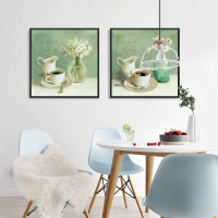 现代简约花卉餐厅装饰画饭厅花瓶壁画咖啡厅油画挂画酒店抽象两联