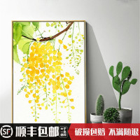 迎春花儿开现代简约新中式客厅装饰画玄关走廊挂画卧室餐厅壁画