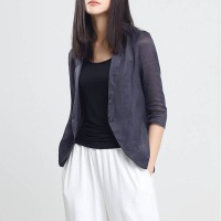 2019春夏季薄款棉麻亚麻简约休闲女士西服宽松小西装短外套上衣