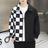 蒙洛里克2024潮牌新品男装开衫外套春季格子拼接立领夹克韩版潮流762212
