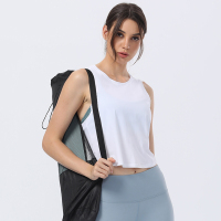 蒙洛里克瑜伽服背心女宽松短款无袖圆领休闲跑步健身服夏季薄款透气运动美背上衣
