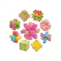 孔明锁鲁班锁9件榉木套装九连环解环解扣小学生机关盒子解锁玩具 榉木6件6A+说明书+收纳袋+无礼盒