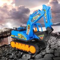 大号惯性吊车玩具车起重机消防车儿童压路车挖掘机男孩工程车套装 大号蓝色履带挖掘机（送铲或耙）
