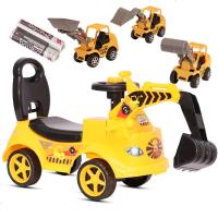 儿童玩具挖掘机可坐可骑宝宝大号挖机音乐工程车学步车男孩挖土机 黄色升级款 灯光音乐 送电池+3个小挖机