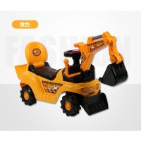 大号儿童电动挖土机可坐可骑挖掘机带音乐宝宝挖机玩具四轮工程车 滑行款黄色无赠品送车筐电池 1-5岁带音