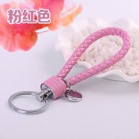 编织绳花朵汽车钥匙扣女可爱韩国创意包包挂件钥匙链圈水钻饰礼品 单个BV绳粉色