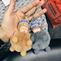 睡眠娃娃钥匙扣女韩国可爱创意汽车钥匙链挂件毛绒公仔包包挂饰