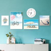 北欧小清新组合客厅装饰画沙背景墙钟表挂画创意现代简约壁画
