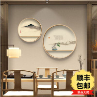 实木圆形禅意装饰画新中式客厅入户玄关挂画餐厅茶室立体水墨壁画