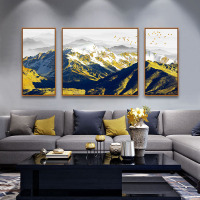 新中式客厅装饰画办公室抽象三联画水墨山水挂画沙背景风景壁画