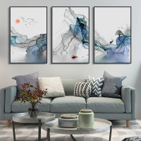 新中式客厅装饰画沙后背景墙三联壁画现代简约抽象中式挂画墙画