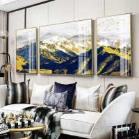 新中式风水客厅沙背景墙装饰画简约大气高档三联轻奢金属画