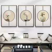 月光雅韵 挂画中式禅意餐厅装饰画中国风客厅花鸟三联画酒店壁画