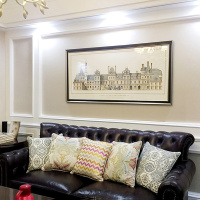 欧式巨幅客厅建筑装饰画横版背景墙画美式样板房挂画城堡书房壁画