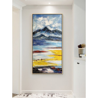 聚宝盆纯手绘油画玄关入户装饰画进客厅北欧走廊挂画雪山水风景