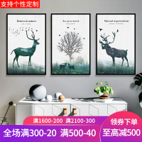 财鹿 麋鹿头北欧风格装饰画客厅房间卧室壁画有框画简约现代墙