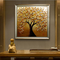餐厅油画财树客厅挂画卧室玄关抽象树立体装饰画金钱树