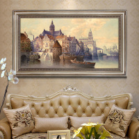 欧式客厅装饰画玄关大幅城堡风景墙画美式餐厅大气沙背景油画