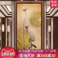 东南亚玄关装饰画 竖版过道走廊壁画挂画复古中式抽象画手绘油画